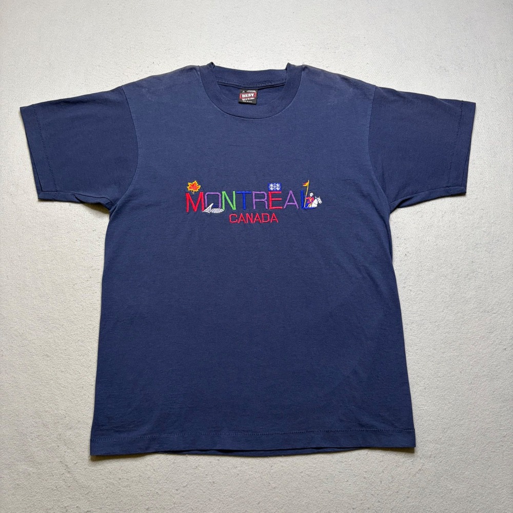 Fruit of‎ the Loom T-Shirt Mens Large Montreal Canada Vintage 90s Embroidered